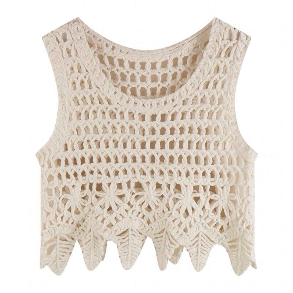 Crochet Crop Top Boho Knit Floral Cottagecore Festival Tank